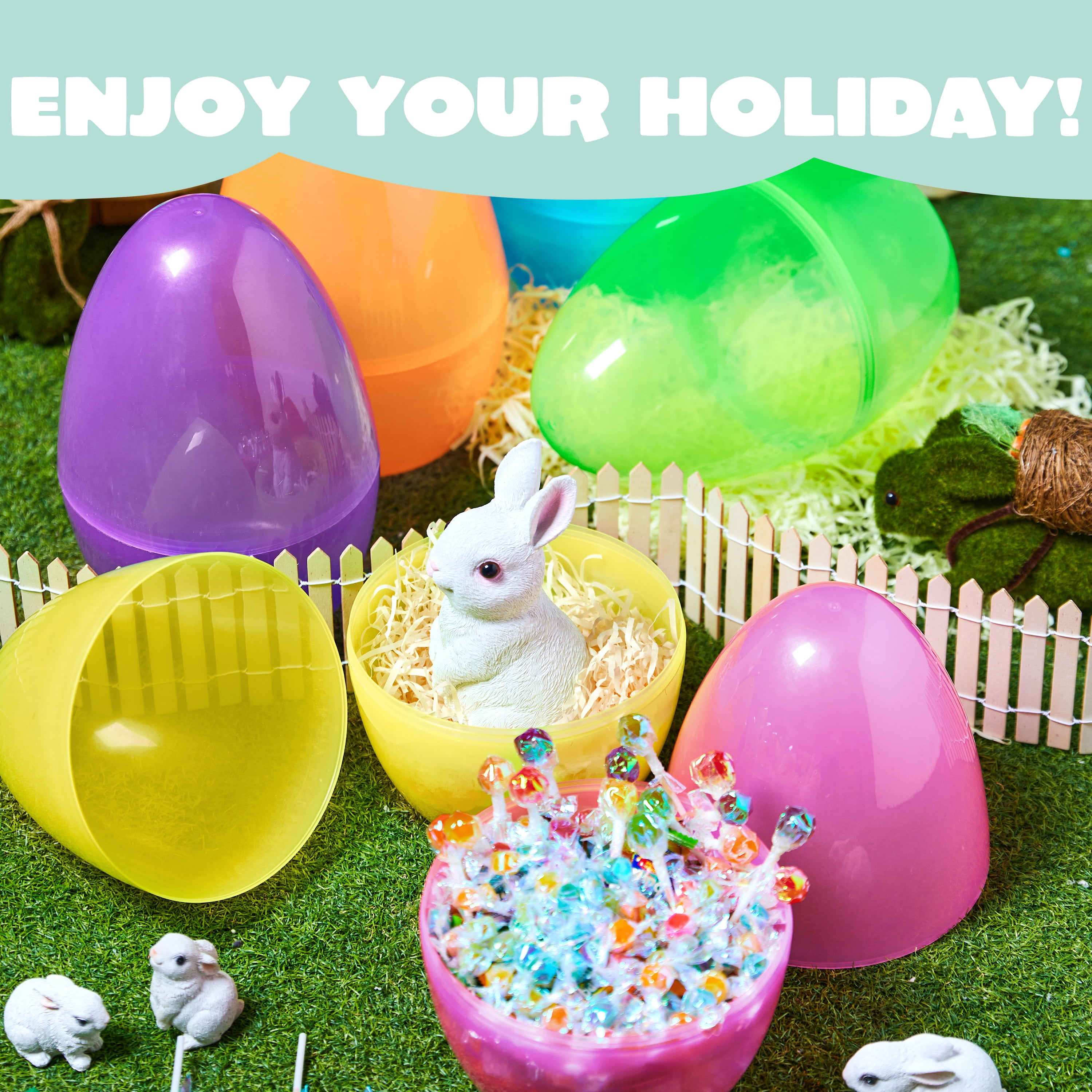 Joyfy 6 Pcs 10" Giant Easter Eggs Clear and Colorful, Fillable Plastic Empty Jumbo Easter Eggs for Easter Egg Hunt, Party Favor, Classroom Prize, Decoration