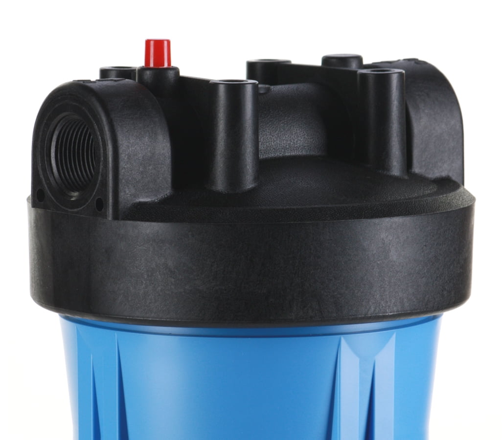 Hydronix 20"x4.5" HF45-20BLBK10PR Whole House Housing, 1" In/Out Ports W/ Pressure Relief Button