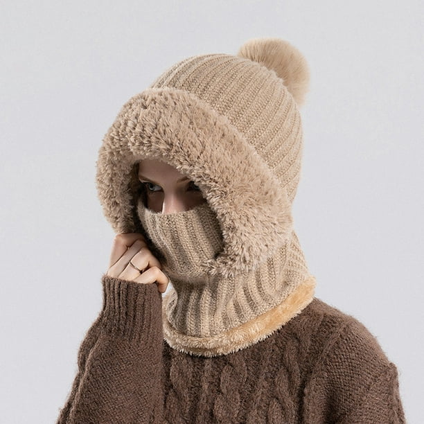 Gorro de invierno de punto 3 en 1 para mujer con bufanda y mascarilla | Gorro y capucha con forro polar | Conjunto de esquí cálido y resistente al viento para clima frío (1 pieza)