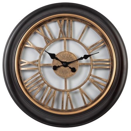Kiera Grace Wendel 18" Wall Clock – Black/Antiqued Gold, Vintage Roman Numerals