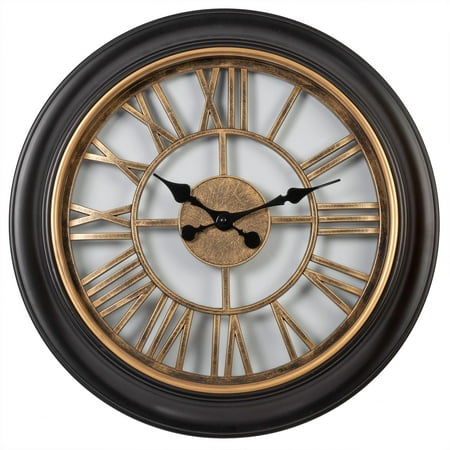 Kiera Grace Wendel 18 Wall Clock – Black/Antiqued Gold, Vintage Roman Numerals