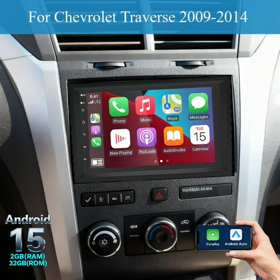 Molaner 2 32G Android 15 Car Stereo for Chevrolet Traverse 2009-2014, 7 inch Touch Screen Fit for Carplay Android Auto with Bluetooth FM/RDS Radio EQ WiFi GPS