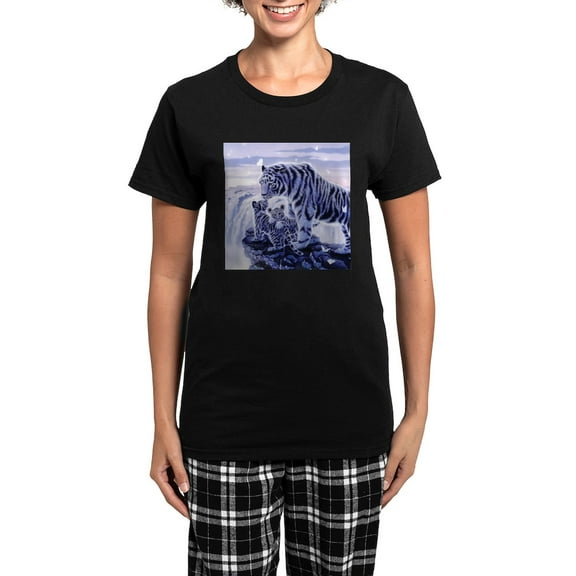 CafePress - White Tigress And Her Cubs Pajamas - Women's Short Sleeve Print T-Shirt and Pants Dark Cotton Pajama Set