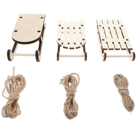 Rhewides 12pcs Unfinished Wooden Sled Models Miniature Sleigh Decorations Wood Craft Decor Christmas Charm