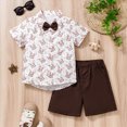 thumbnail image 2 of KPOPLK Toddler Baby Boy Outfit Clothes Baby Short Sleeve Button Up Shirt Shorts Set 2 Piece Summer Clothes(5-6 Years,Brown), 2 of 9
