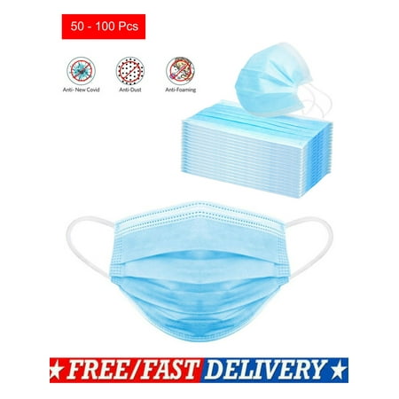 Disposable Protective Face Masks, Quality 3Ply Sanitary. 50-PCS