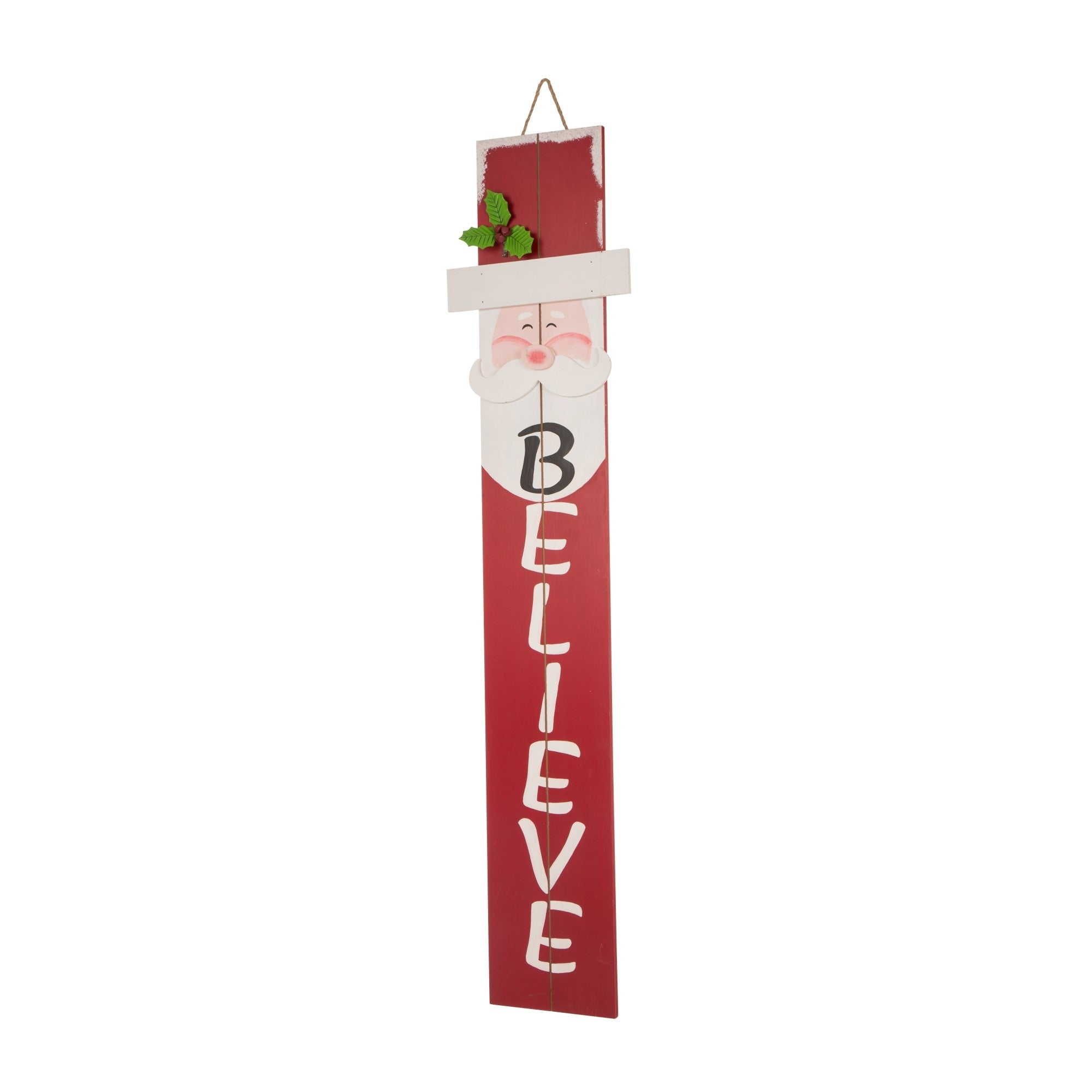Red and White 42" Wooden Santa Porch Sign with Believe Letters