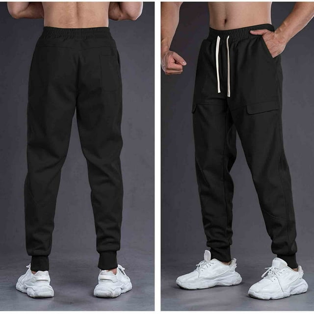 Ceisia Men Solid Color Loose Casual Pants Elastic Waist Drawstring Sports Gift Work Trousers