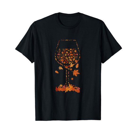 Glass of Wine Maple Leaf Autumn Fall Season Thanksgiving T-Shirt