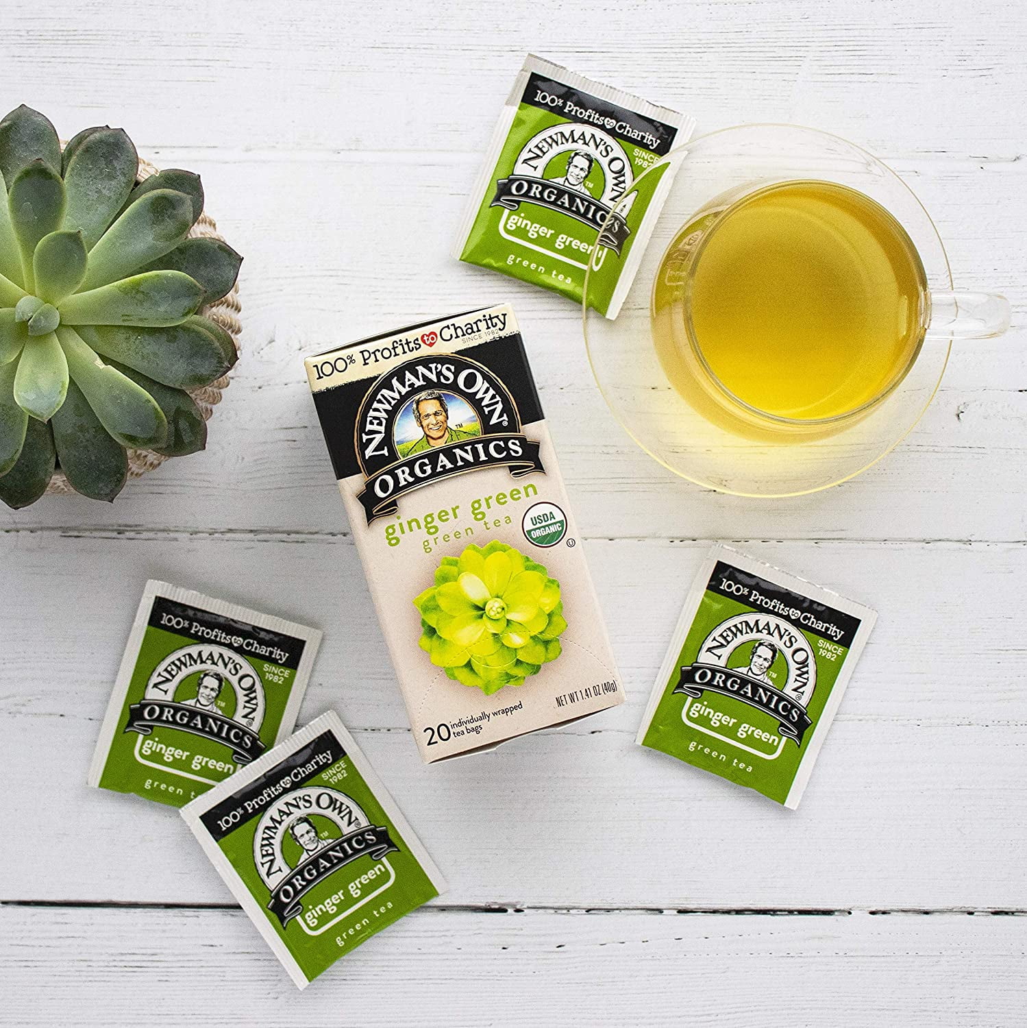Newman's Own Organic Ginger Green Tea Green Tea with 20 Individually Wrapped Tea Bags Per Box (Pack of 6) USDA Certified Contains Caffeine Brew Hot