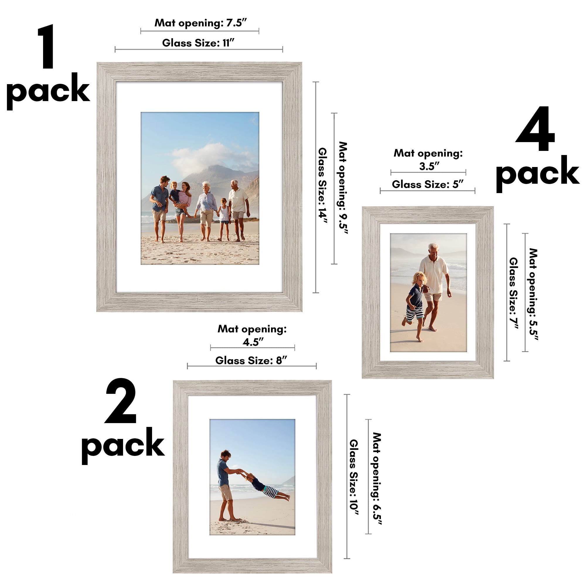 Americanflat 7 Pack Picture Frame with Shatter-Resistant Glass 11x14, 8x10, 5x7 Gallery Wall Signature - Driftwood