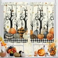 thumbnail image 4 of Mloabuc Halloween Kitchen Curtains and Valance Set of 3, Autumn Pumpkin Kitchen Window Tier Curtains Plaid Tree Farmhouse Window Valances Rod Pocket Panels for Fall Halloween Home Decor, 4 of 6