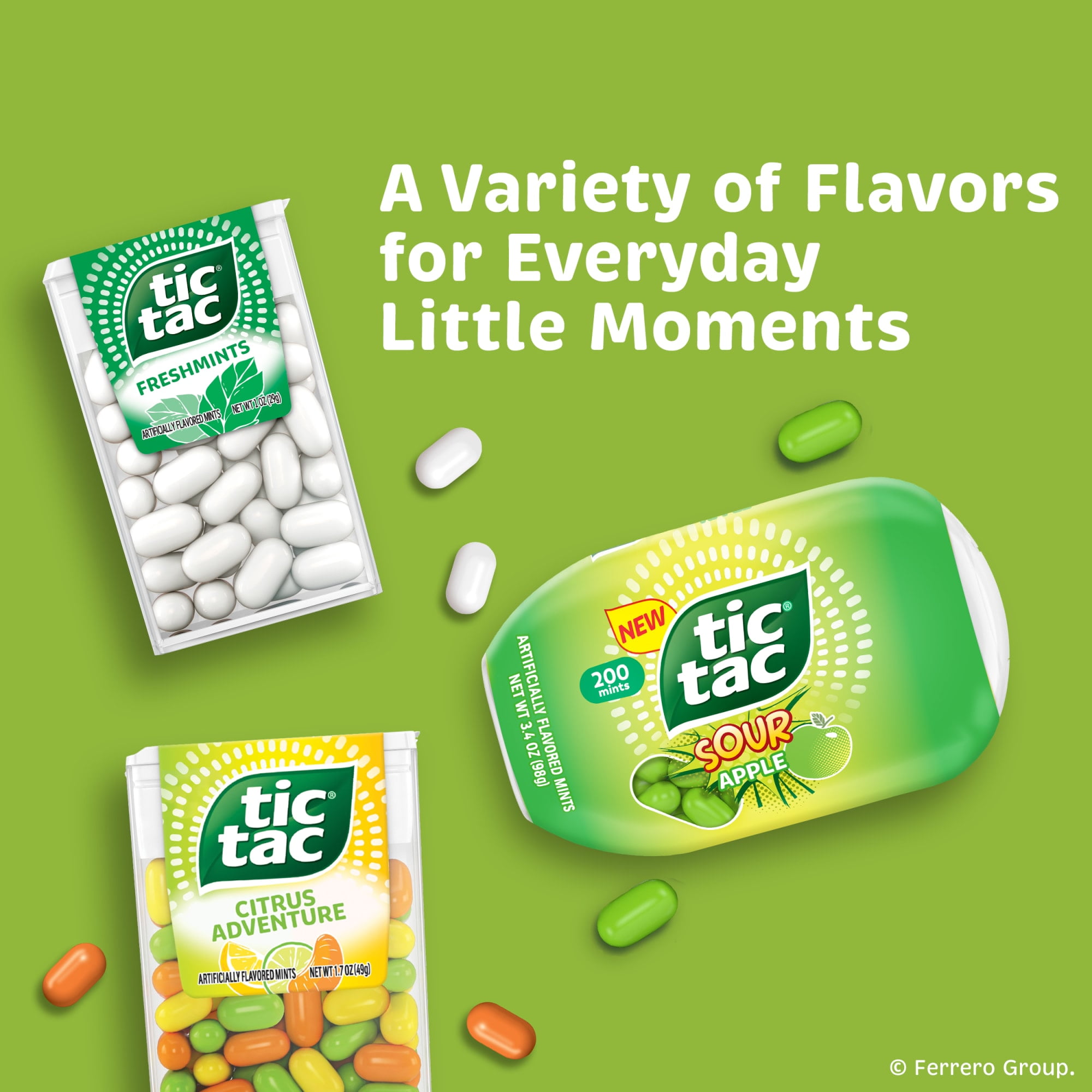 Tic Tac Sour Apple, On-the-Go Pocket-Sized Mints, 200 pieces, 3.4 oz Bottle Pack