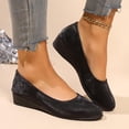 thumbnail image 7 of Black Ladies Casual Spring Summer Wedge Heel Shoes Round Toe Low Heel Shallow Mouth Flock, 7 of 7