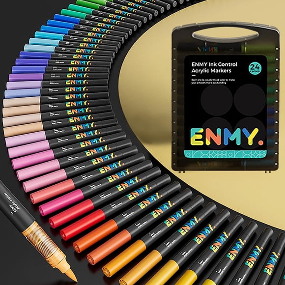 ENMY 24 Colores Marcadores Creativos de Pintura Acrílica, Marcadores Acrílicos a Base de Agua, Punta Pincel, Plumones acrilico Líquida, para madera, piedra, lienzo, vi