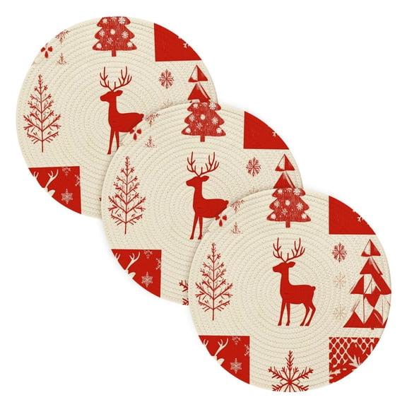 BZSMCE Mats for Pots,Pans Place Flake Tree Deer Simple Style Pattern Pot Mats