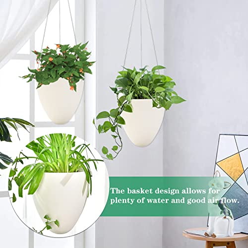 Sungmor Garden Self Watering Hanging Planter, 3 Pack, White, Succulent Flower Pot Air Plant Holder, Unique Eggshell Houseplant Pots, Home Indoor Outdoor Office Decorative Container