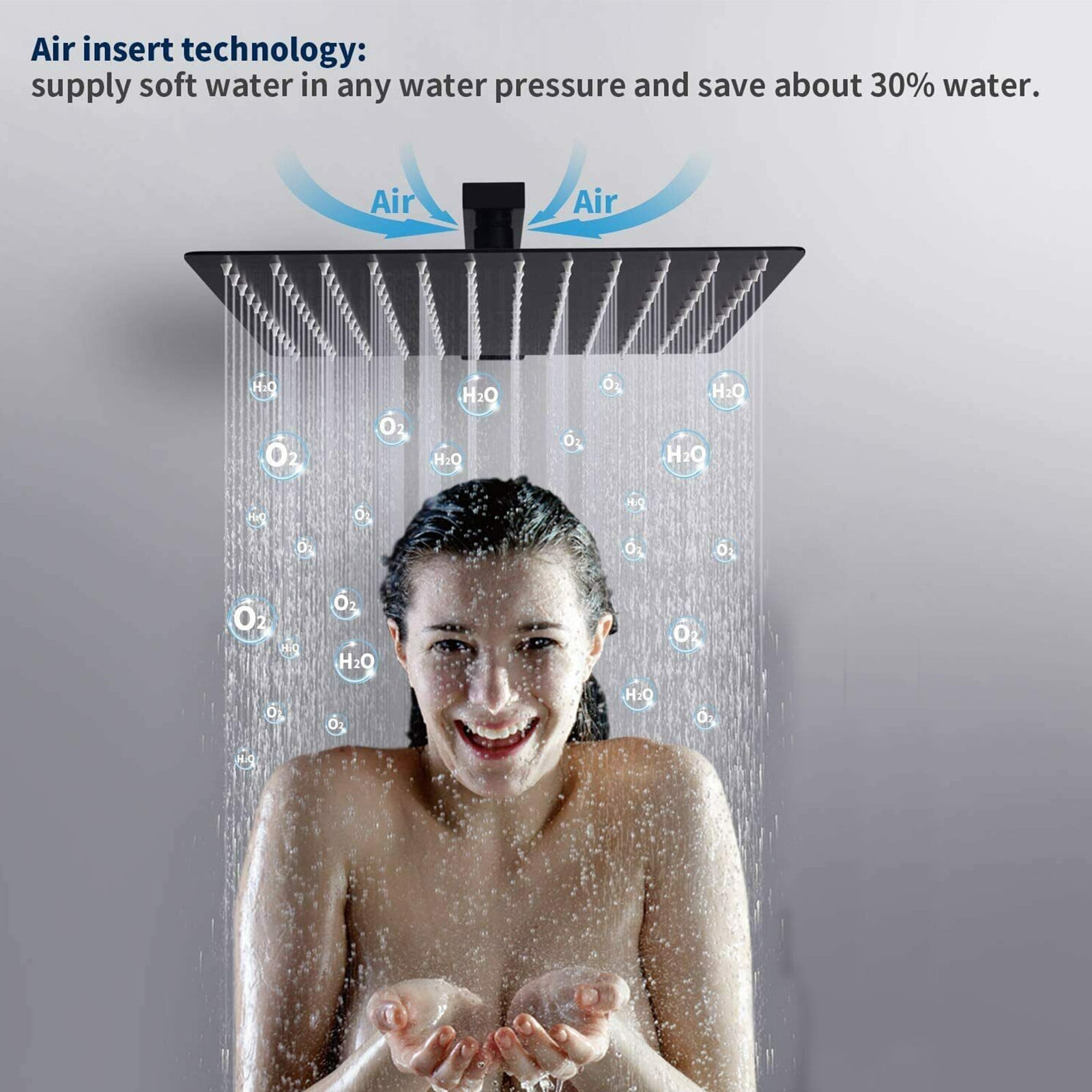 Black 16" Rain Shower Head Ultra thin Square Rainfall Sprayer Ceiling/Wall Mount