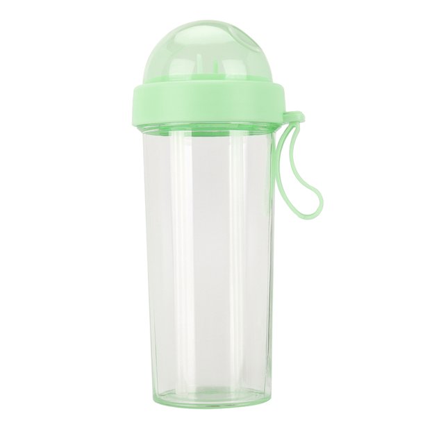 Camping Botella de agua para bebidas y deportes al aire libre con taza de pajita doble de 600 ml (verde)