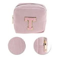 thumbnail image 4 of Unique Bargains 1 Pc Letter t Pattern Makeup Bag for Travel Pink Corduroy, 4 of 6
