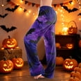 thumbnail image 2 of KDDYLITQ Pajamas for Women Halloween Skeleton Elastic Waist Stretchy Soft Drawstring Trousers Lightweight Skull Halloween Pj Pants Purple L, 2 of 6