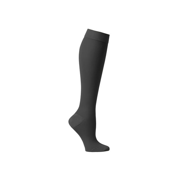 Support Plus Women's Firm Compression Hose Opaque Knee High Petite Wide Calf Black Medium