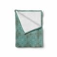 thumbnail image 2 of Baroque Soft Flannel Fleece Throw Blanket, Oriental Curving Strokes with Geometric Details for a Royal Setting, Cozy Plush for Indoor and Outdoor Use, 70" x 90", Teal Beige and Eggshell, by Ambesonne, 2 of 6