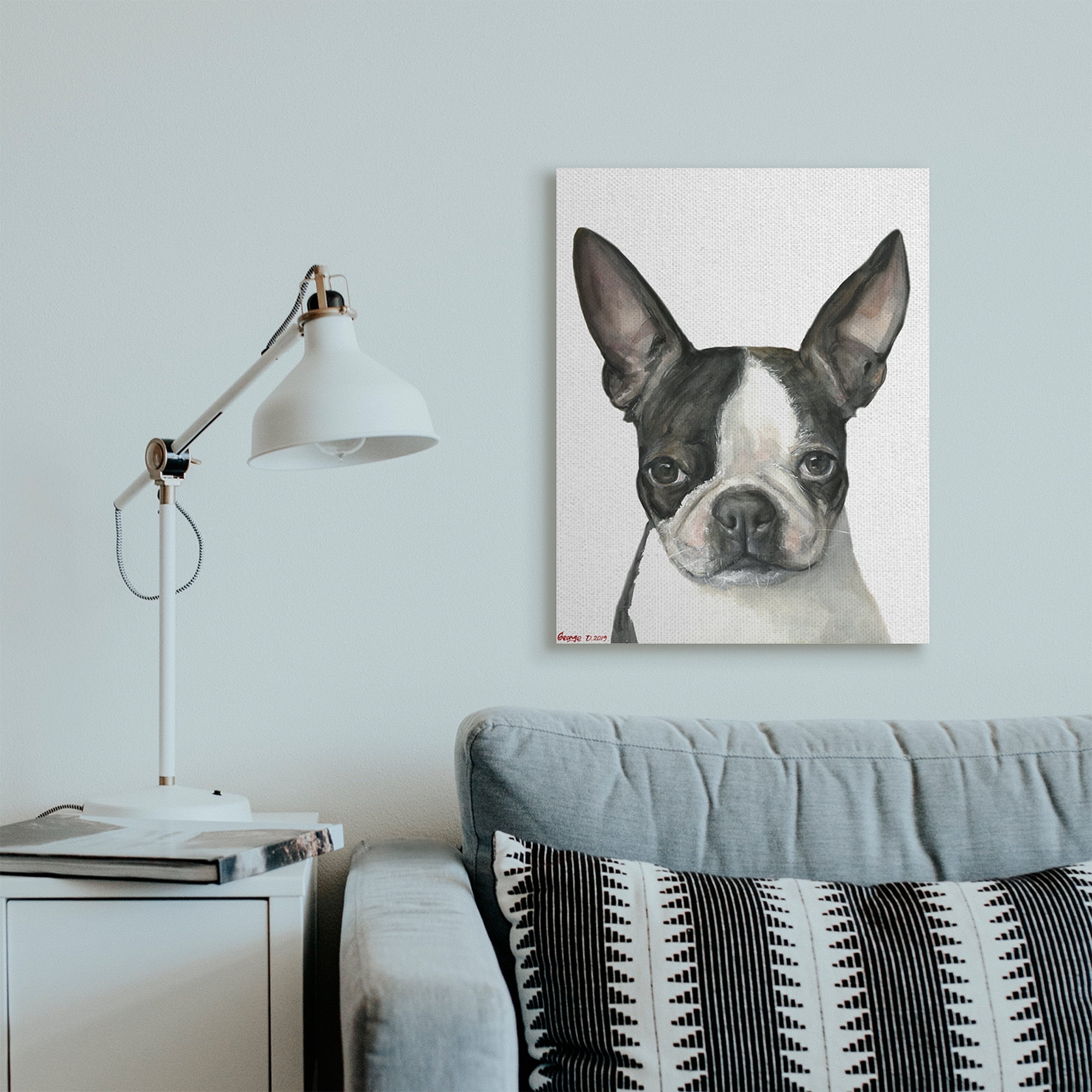 Industries Minimal Boston Terrier Portrait Pet Dog Black White 24 in x 30 in Painting Canvas Art Print, by Stupell Home Décor