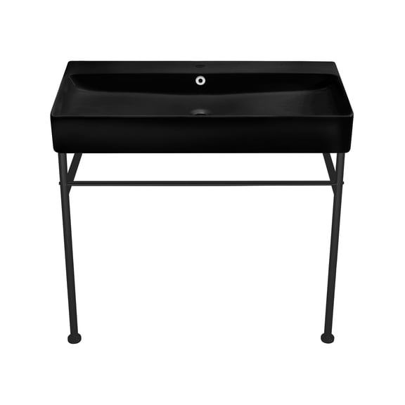 Charme 36 Ceramic Console Sink Matte Black Basin Black Legs