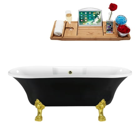 68" Streamline N103GLD-BNK Clawfoot Tub and Tray With External Drain