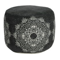Laddha Home Designs 18" Black and White Mandala Medallion Round Pouf Ottoman