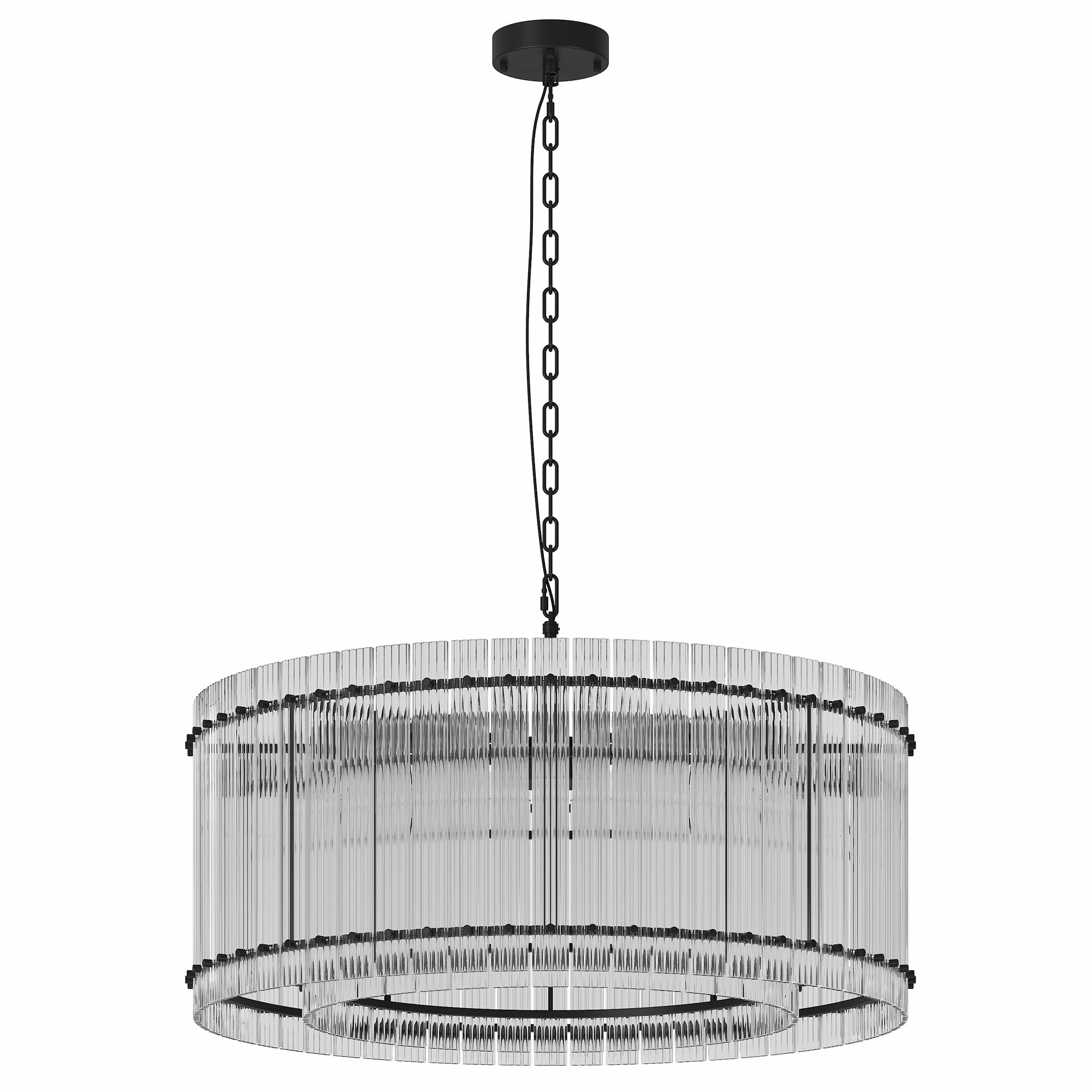 Jopath 37" Modern Round Chandelier,2-Tier 8-Light Water Ripple Crystal Glass Chandeliers,for Dining Room,Living Room,Bedroom,Foyer Entryway Black