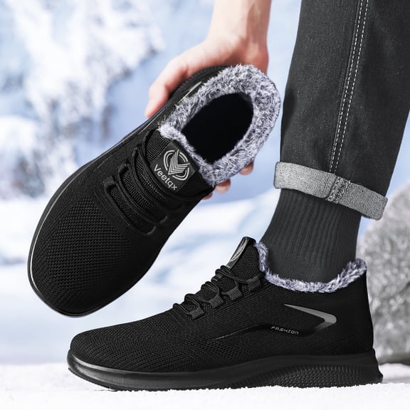 EKVAHL Orthopedic Slip On Walking Sneakers for Women, Breathable Mesh Arch Support Wide Width Athletic Shoes, Fleece Lined Outdoor Workout Daily Fitness Trainers Black
