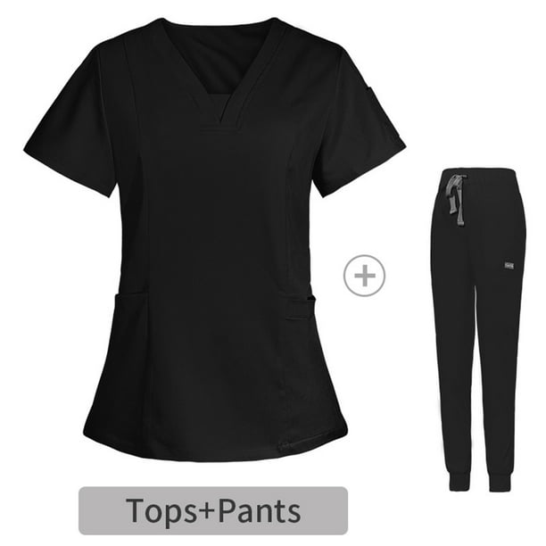 ICHUANYI liquidación, ropa de trabajo protectora con cuello en V y bolsillo a la moda de manga corta para mujer, conjunto de camiseta/camisa con cuello en V de manga corta ICHUANYI WER202308245002