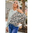 thumbnail image 4 of POGLIP Women's Leopard Splicing Cold Shoulder Long Sleeve Top, 4 of 6
