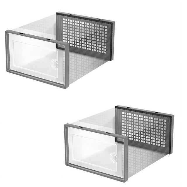 Caja de almacenamiento de zapatos, cajas de almacenamiento de zapatos transparentes, contenedores organizadores apilables de plástico duro, color gris