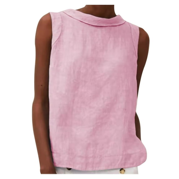 Ecqkame Womens Tank Tops Summer Casual Solid Color Crew Neck Sleeveless Tops Loose Basic Tunic Lightweight T Shirts Pink XL