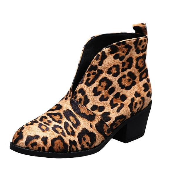 Juebong Boots on Clearance 2023 Women's Stacked Mid Heel Ankle Boots V Cutout Pointed Toe Chunky Booties The Western Wear Fashion Cowboy Cowgirl Outfits Low Heel Walking Boots For Girl Ladies