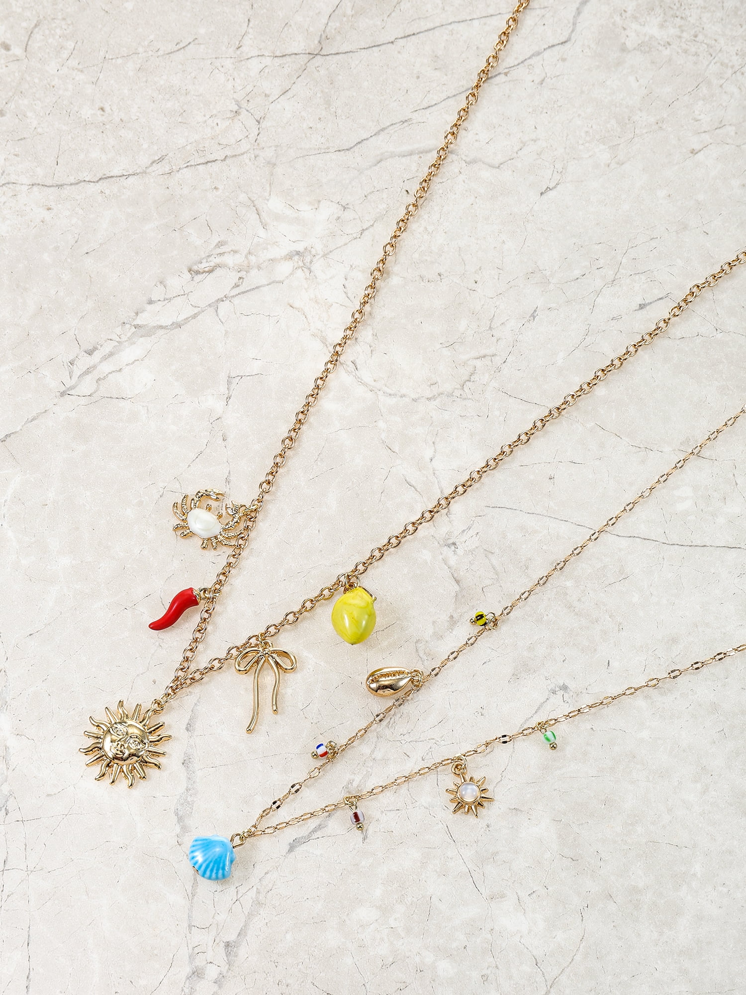 No Boundaries Goldtone Necklace Set, Beachy Charms, 2 Pieces