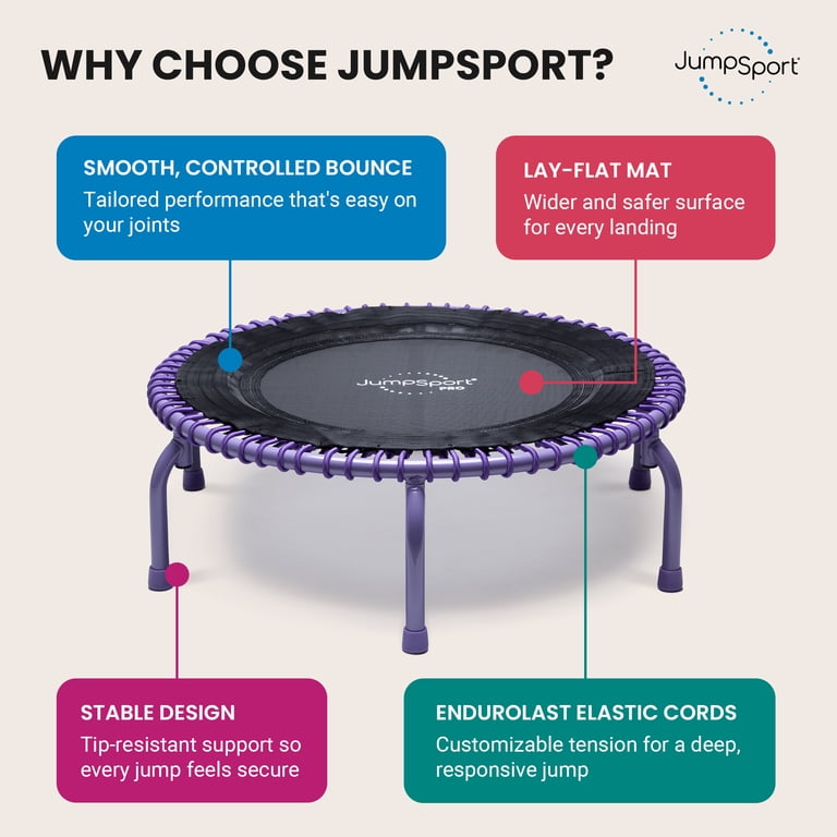 JumpSport 350 PRO Fitness Trampoline, Cardio Workout Equipment, 39