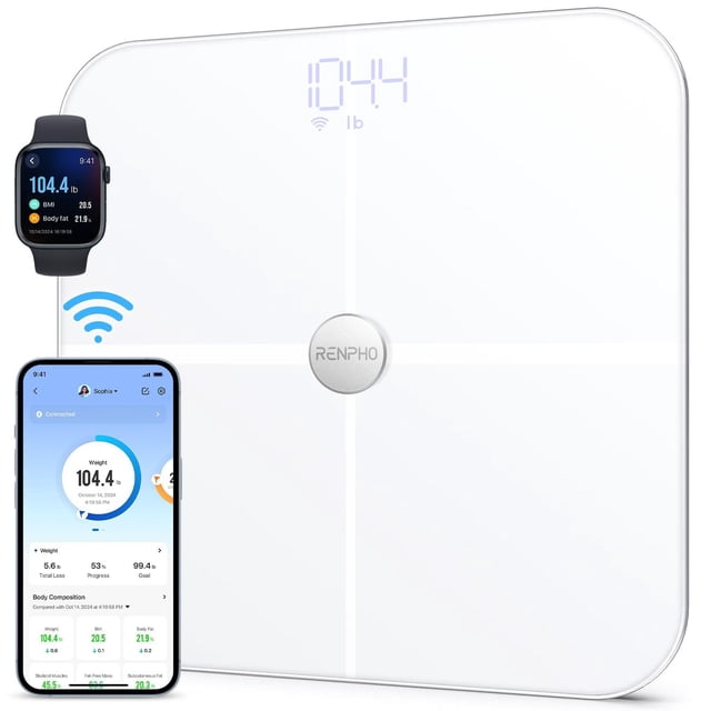 RENPHO Báscula digital de baño con Bluetooth, báscula inteligente de grasa corporal, monitor de salu