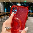 thumbnail image 4 of Compatible with iPhone 11 6.1 Inch Case with Magsafe, Plating Heart Glitter Magnetic Case for Women Girl TPU Camera Protection Back Cover for iPhone 11 Red, 4 of 14