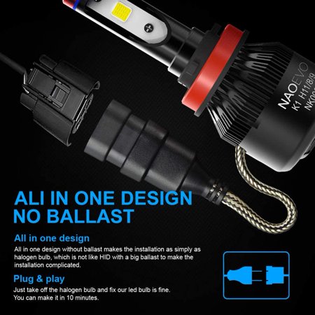 nao h11 h8 h9 led headlight bulbs all in one conversion kit super bright cool white cob 72w 8000lm 6000k