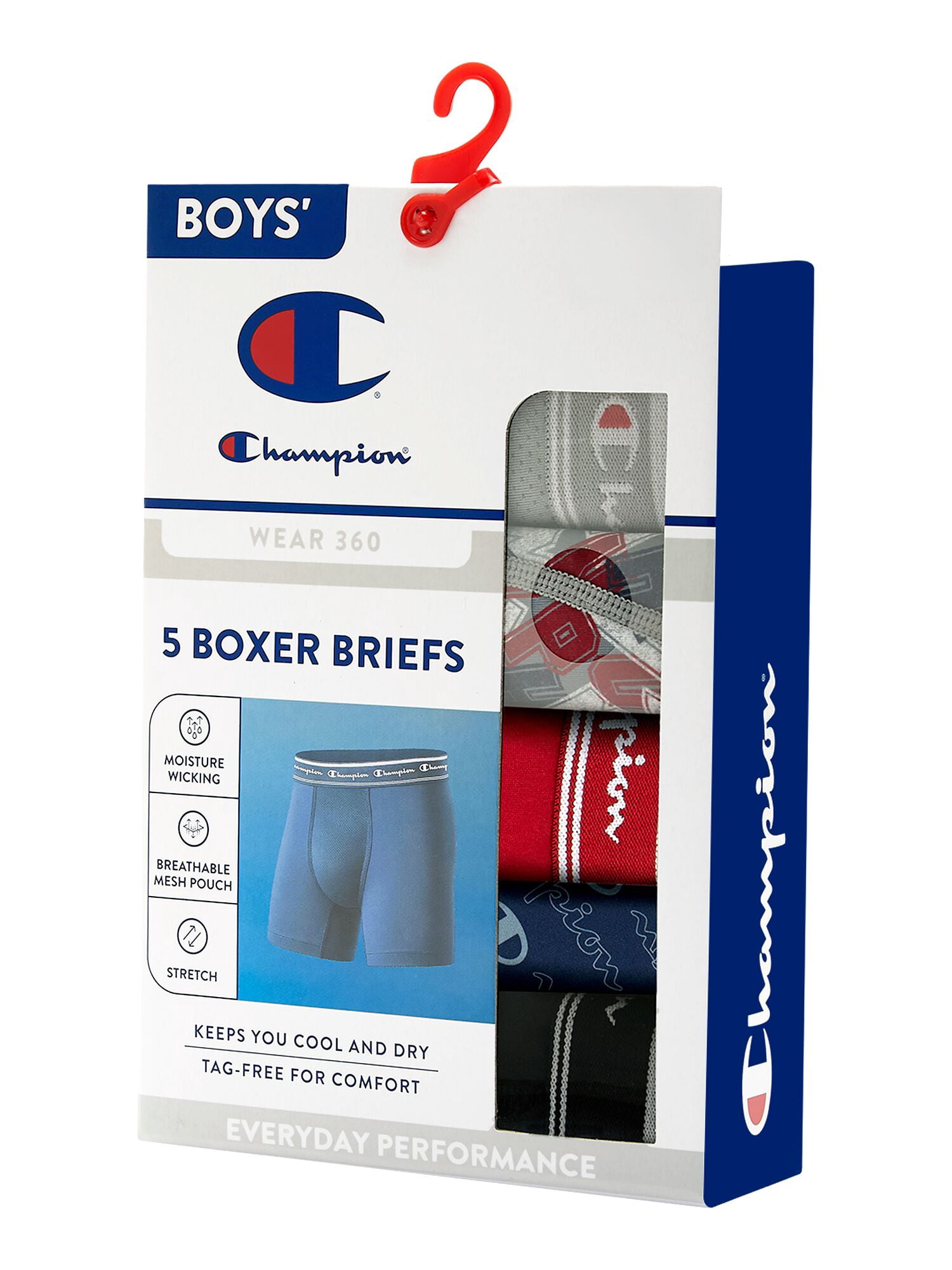 Champion Boys’ Active Performance Boxer Briefs, 5 Pack, Sizes XS–XL