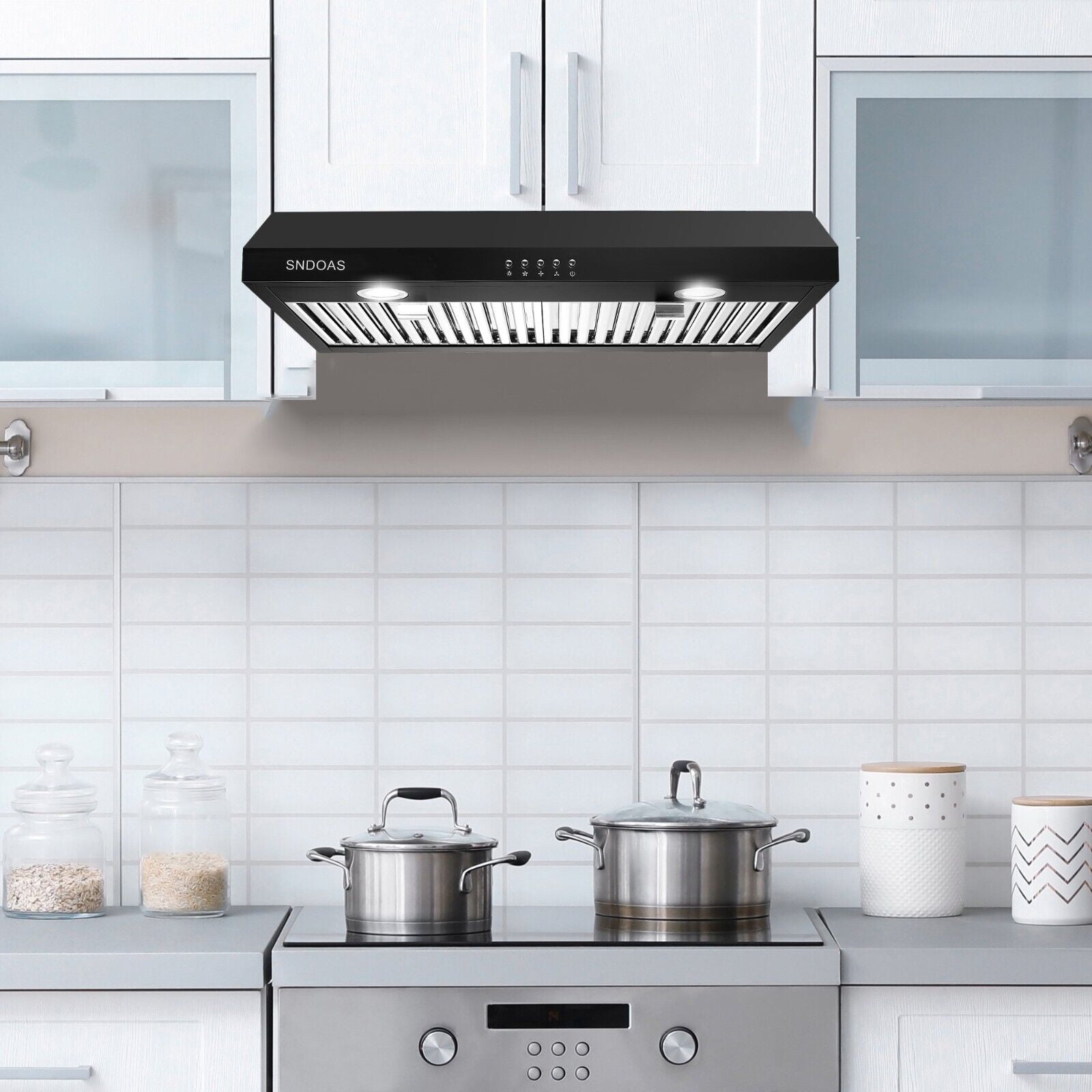 Range Hood 30 inch Under Cabinet,Black Stainless Steel Range Hood with 500 CFM,Ductless Range Hood Black,Kitchen Vent Hood 30 inch with 3 Way Venting,Baffle Filters,LED Light