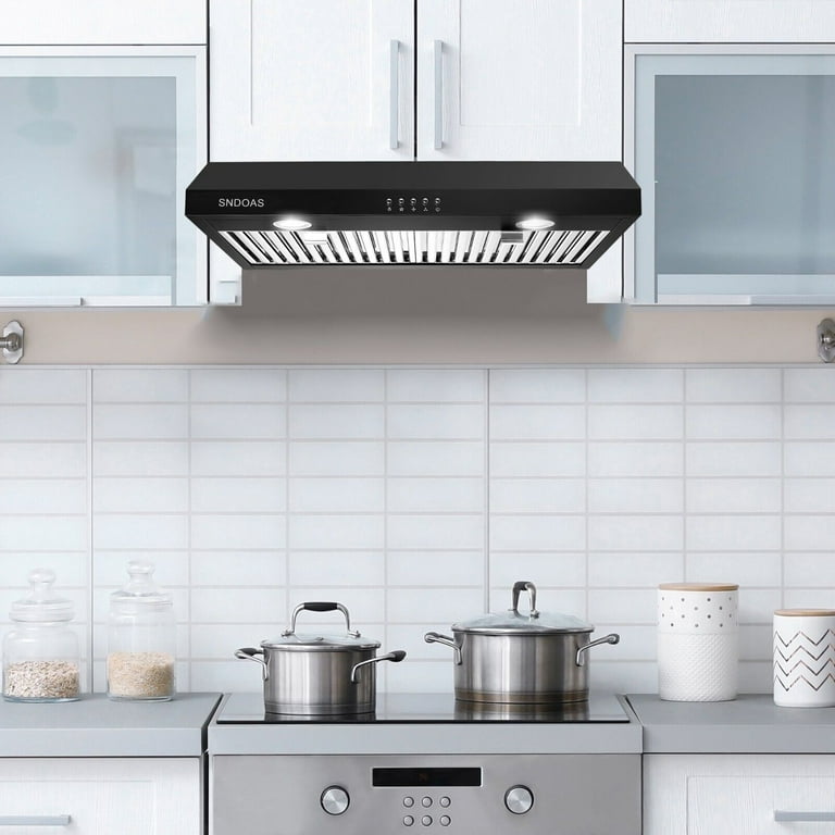 SNDOAS Black Range Hood 30 inches,Vent Hoods in Black Painted Stainless Steel,Wall Mount Range Hood,Kitchen Hood Vent with Ducted/Ductless Convertible