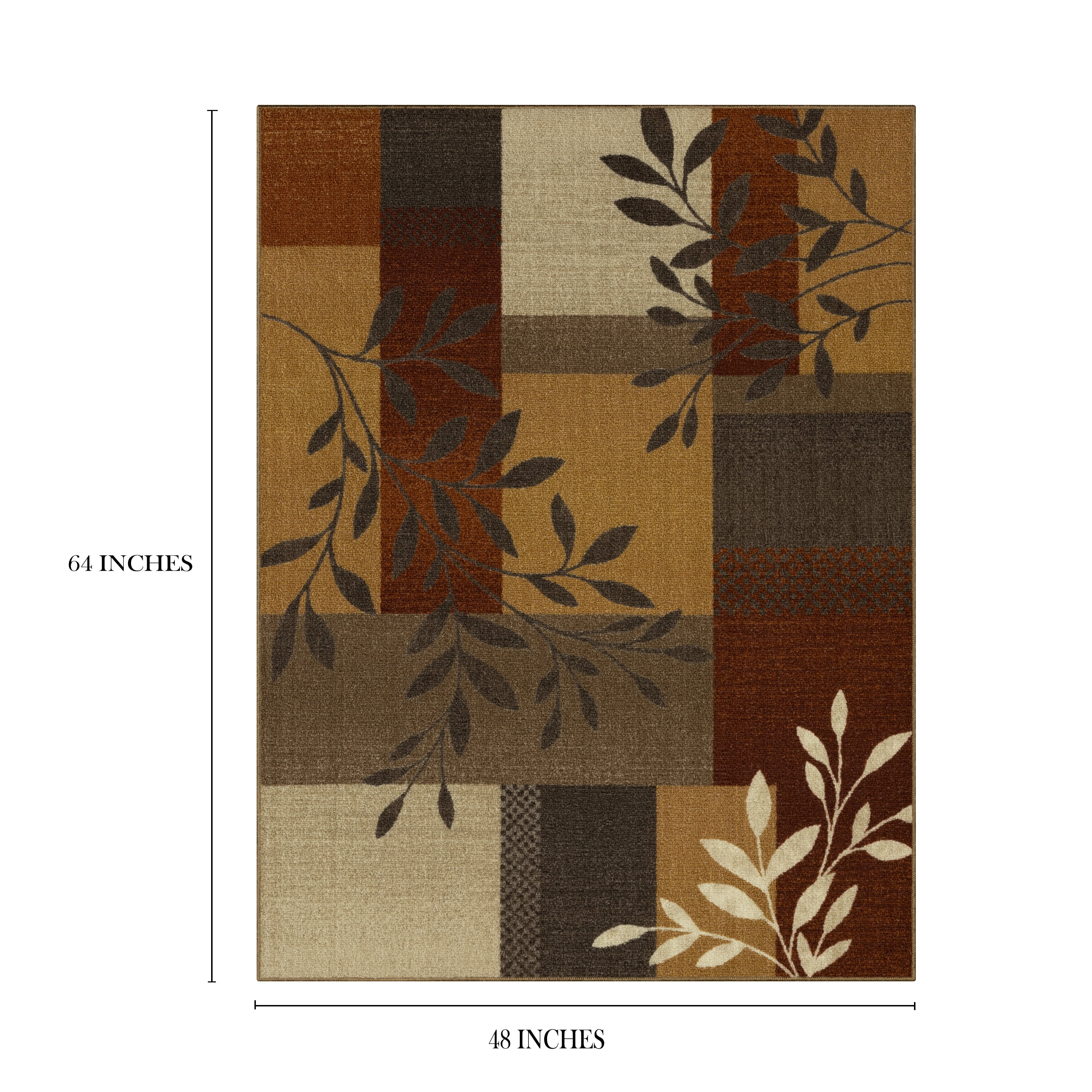 Mainstays Leaf Block Indoor Area Rug, Rust Brown, 4 ft x 5 ft 4 in
