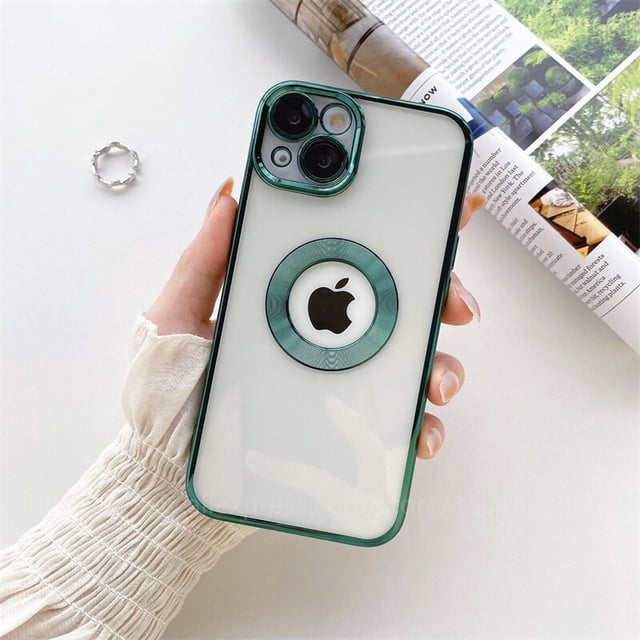 Funda de teléfono con agujero de logotipo chapado en oro de lujo para iPhone 14 13 12 Pro Max 11 XS 7 8 Plus, protección de cámara con logotipo transparente de silicona suave Tan Jianjun unisex