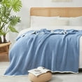 thumbnail image 2 of Snuggle Sac Waffle Knit Throw Blanket Reversible Textured Blanket Fuzzy Microfiber Throw,Blue,60*80", 2 of 5
