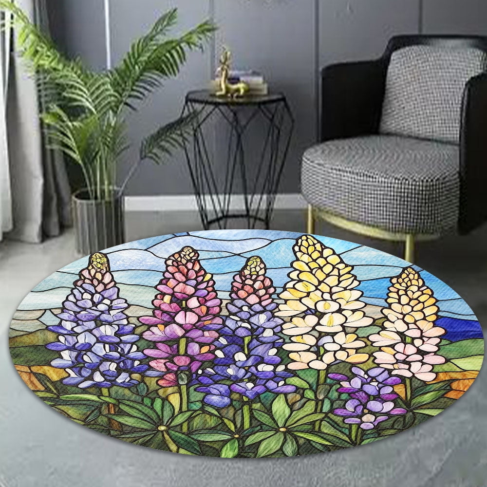 Round Area Rug, Lupine Non-Slip Floor Mat, Soft Washable Carpet for Living Room Bedroom Decor 24 Inch